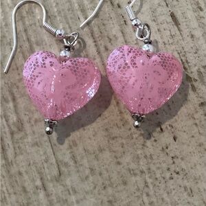 Boutique: Chic Pink Lace Heart Earrings